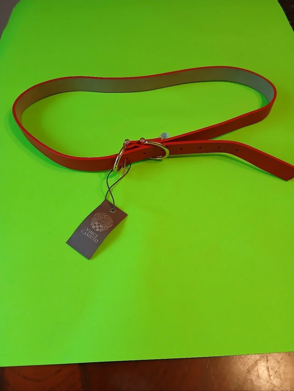 Vince Camuto Bright Red Leather Belt with Polished Buckle